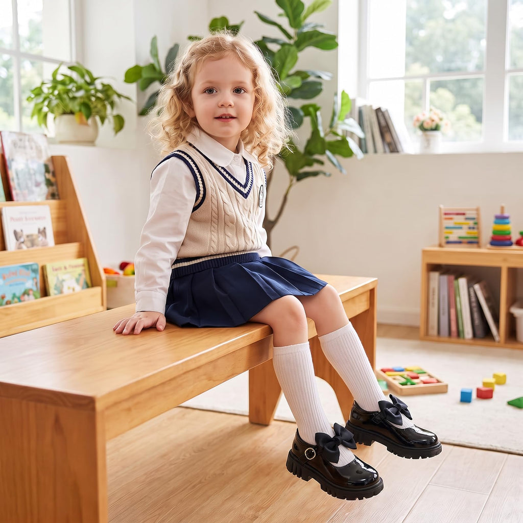 Wulubaba School Shoes for Girls, Black Mary Jane Flats | School Uniform, Non-Slip Sole, Round Toe, Toddler And Little Girl, Daily Dress Wear