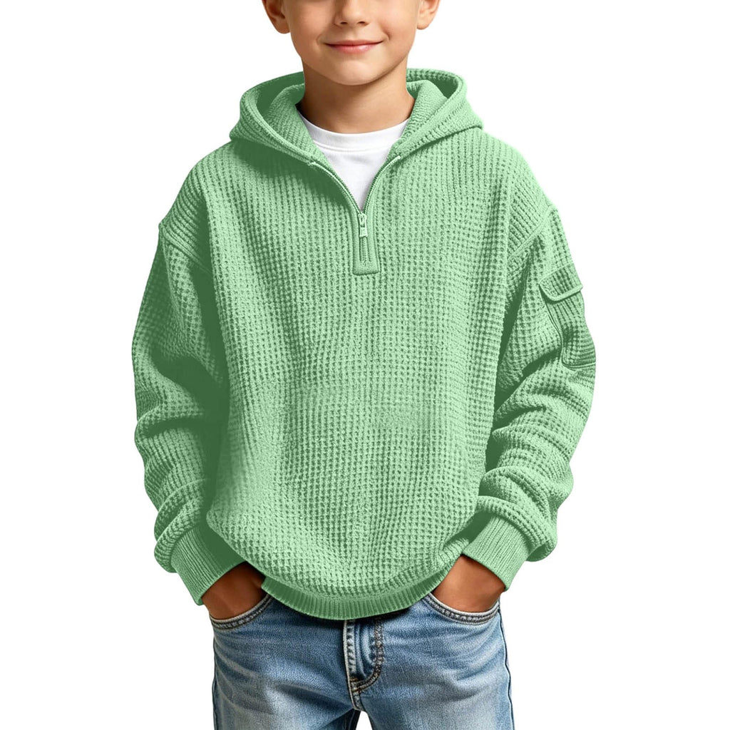 Hoodies for Boys Quarter Zip Waffle Knit Pullover Hooded Sweatshirt Tops | 3-14 Years,Kids Zip Long Sleeve Hoodie,Teen Boy Fashion Fall Winter Casual Sweatshirts,Back to School Clothes