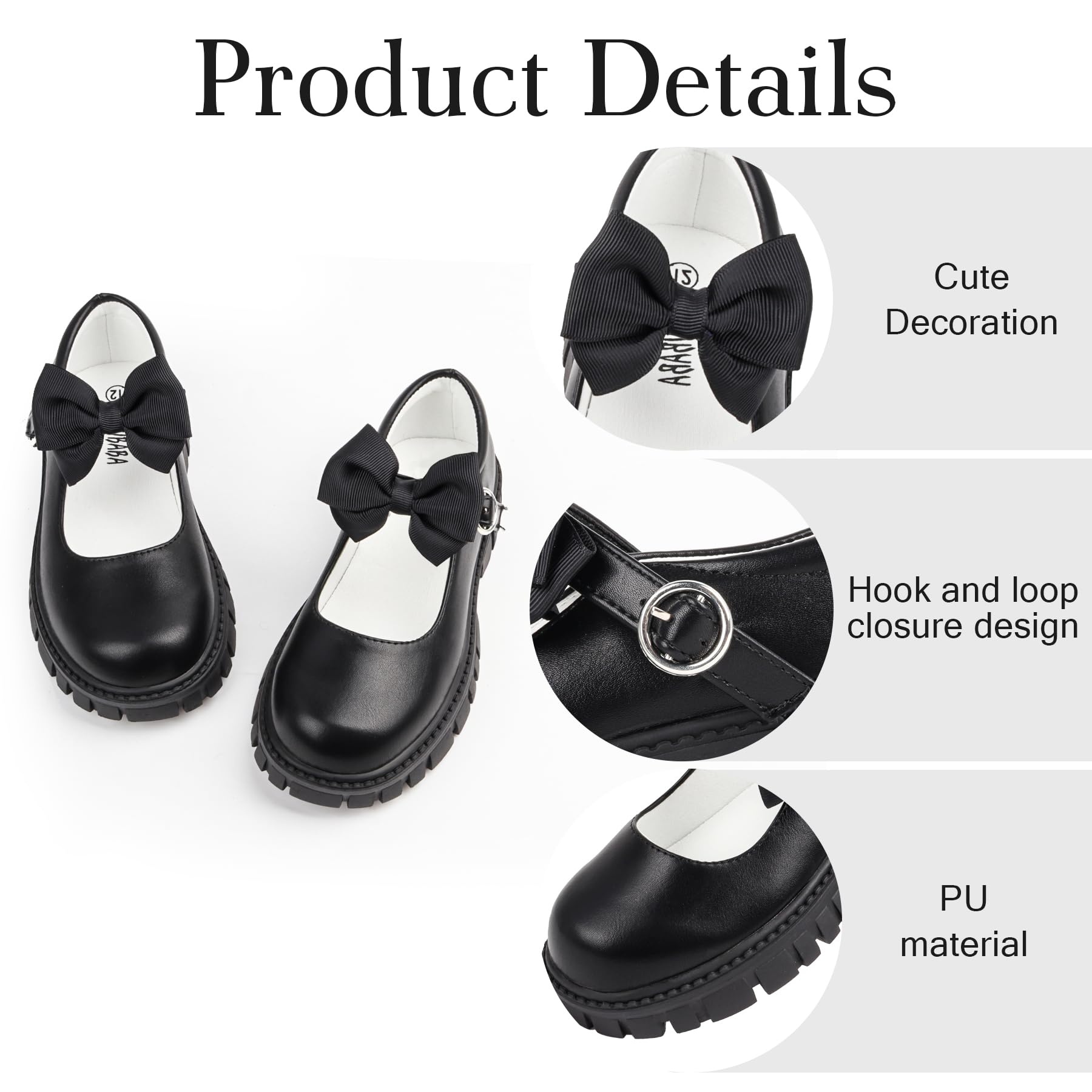 Wulubaba School Shoes for Girls, Black Mary Jane Flats | School Uniform, Non-Slip Sole, Round Toe, Toddler And Little Girl, Daily Dress Wear