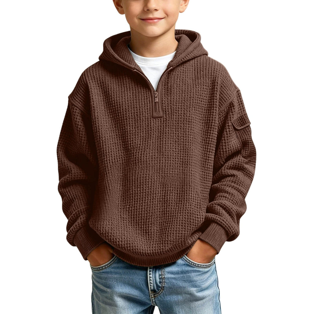 Hoodies for Boys Quarter Zip Waffle Knit Pullover Hooded Sweatshirt Tops | 3-14 Years,Kids Zip Long Sleeve Hoodie,Teen Boy Fashion Fall Winter Casual Sweatshirts,Back to School Clothes
