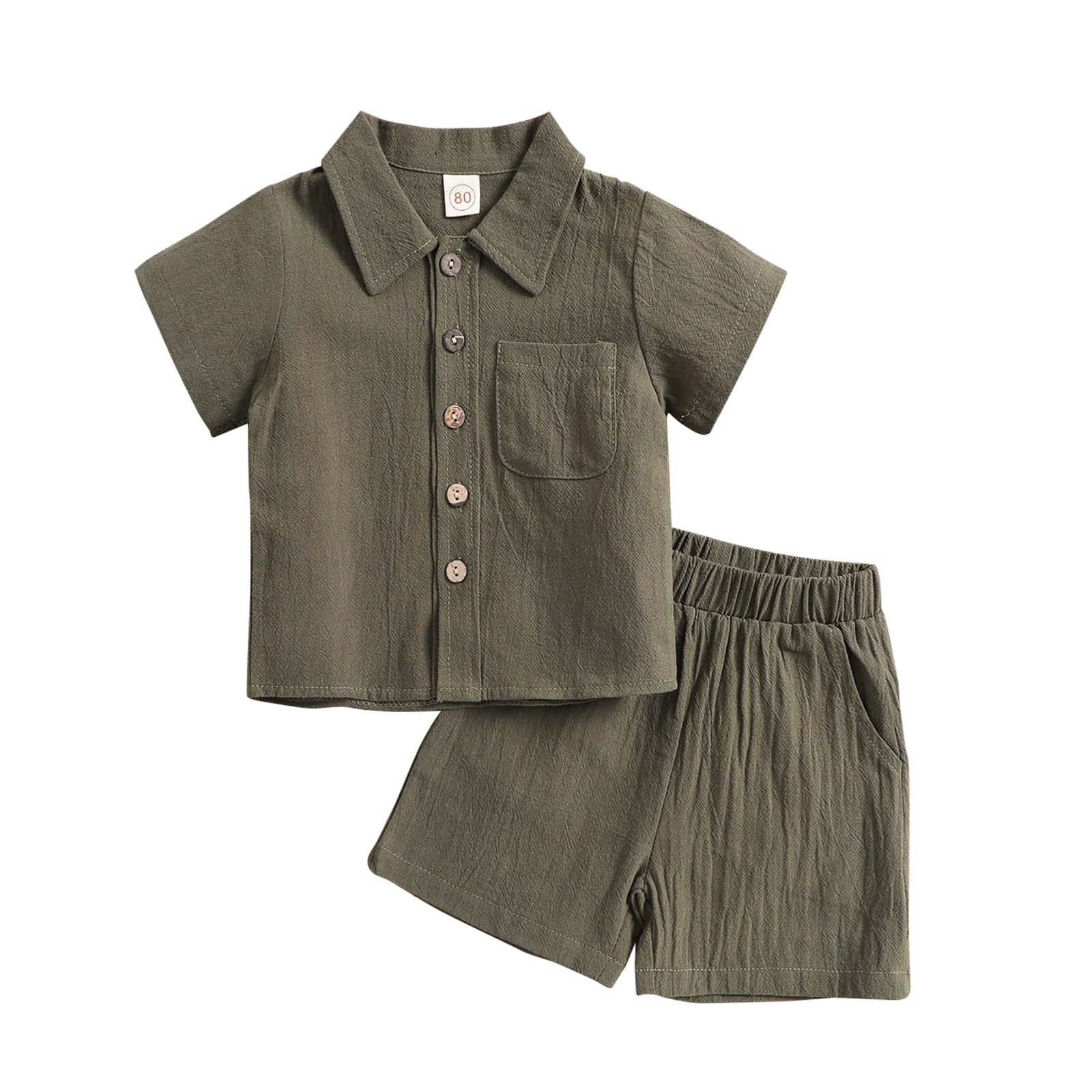Toddler Boys Girls 2Pcs Linen Clothes Set Button Down Short Sleeve Polo Shirt+Elastic Gauze Shorts Summer Outfit