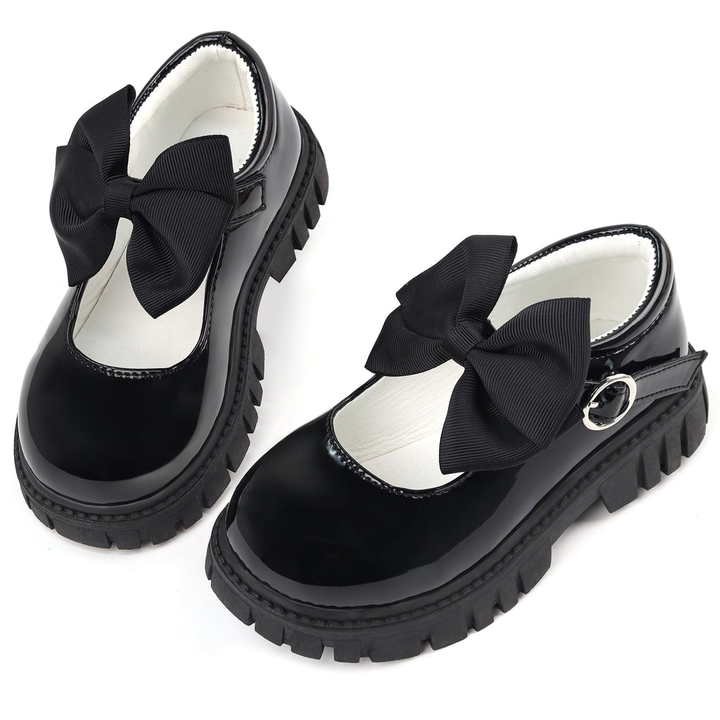Wulubaba School Shoes for Girls, Black Mary Jane Flats | School Uniform, Non-Slip Sole, Round Toe, Toddler And Little Girl, Daily Dress Wear