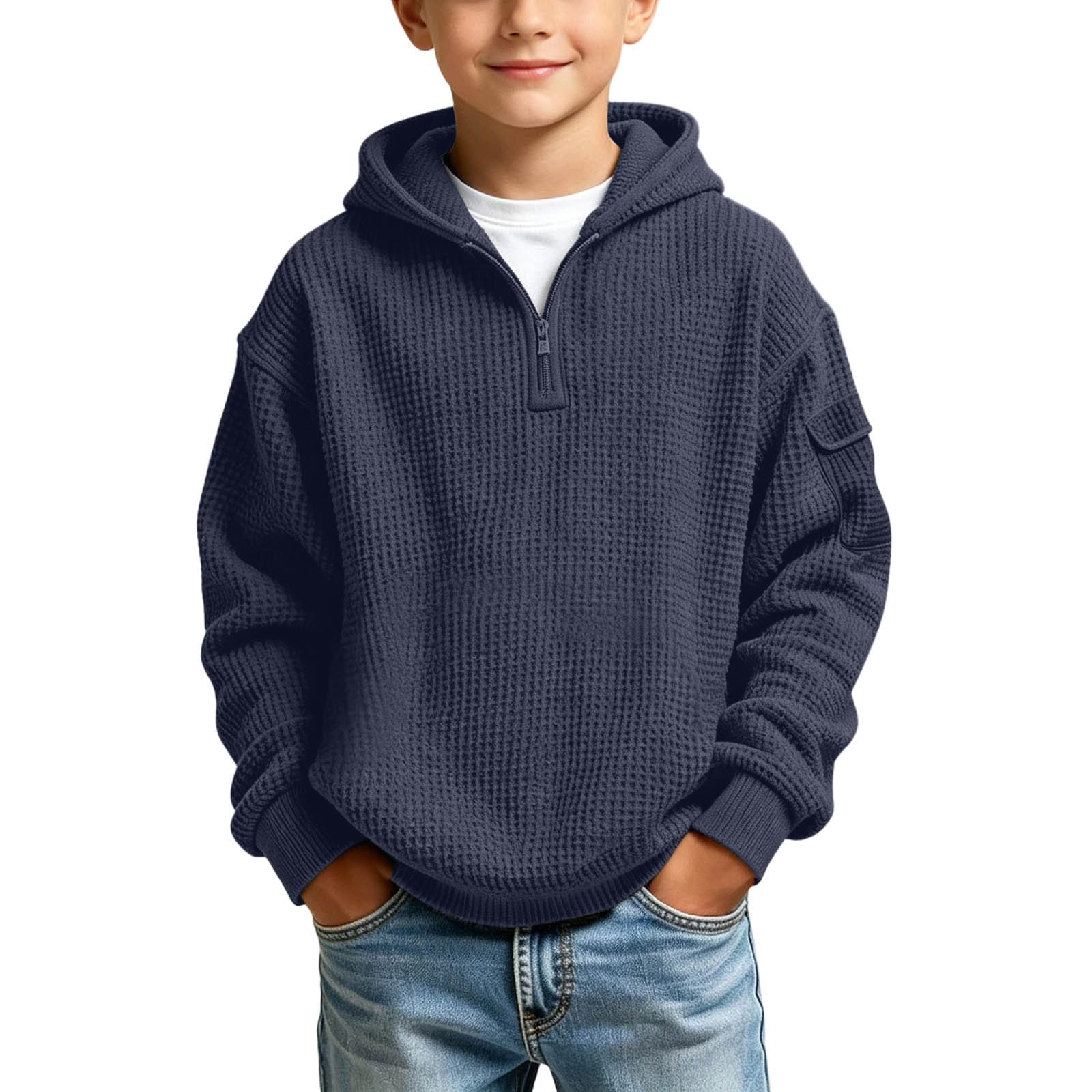Hoodies for Boys Quarter Zip Waffle Knit Pullover Hooded Sweatshirt Tops | 3-14 Years,Kids Zip Long Sleeve Hoodie,Teen Boy Fashion Fall Winter Casual Sweatshirts,Back to School Clothes