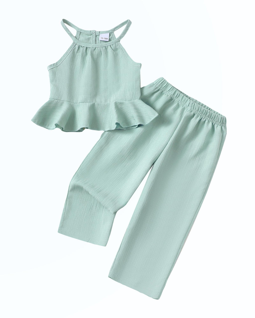 Kucnuzki Baby Girl Clothes Toddler Girl Summer Outfits Sleeveless Ruffle Halter Tops Wide Leg Pants Kids Clothing Set