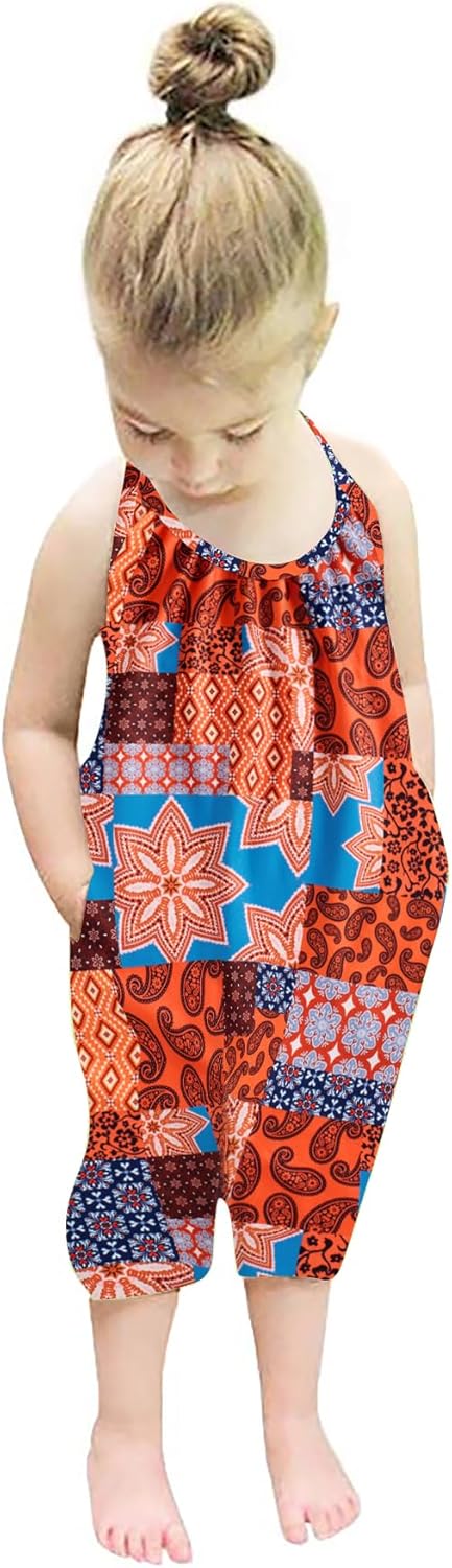 Backless Strap Slouch Jumpsuit for Toddler Girls Cute Harem Halter Romper Pants with Pockets