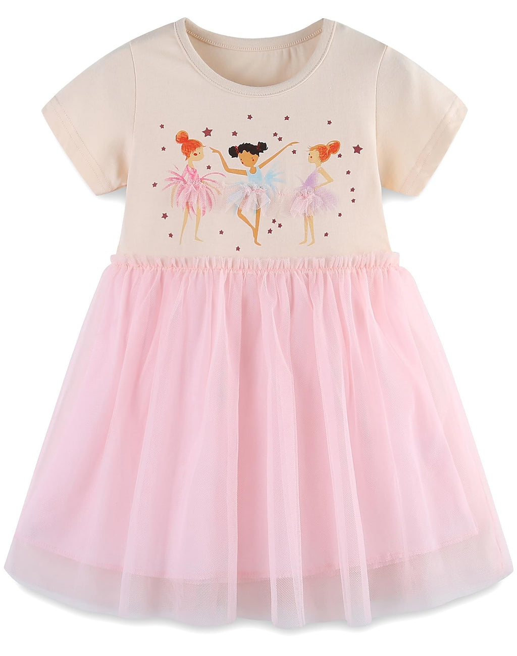 FreeLu Toddler Girls Striped Summer Dress Cartoon Appliques Dresses Girls Cotton Casual Clothing 2-7Y