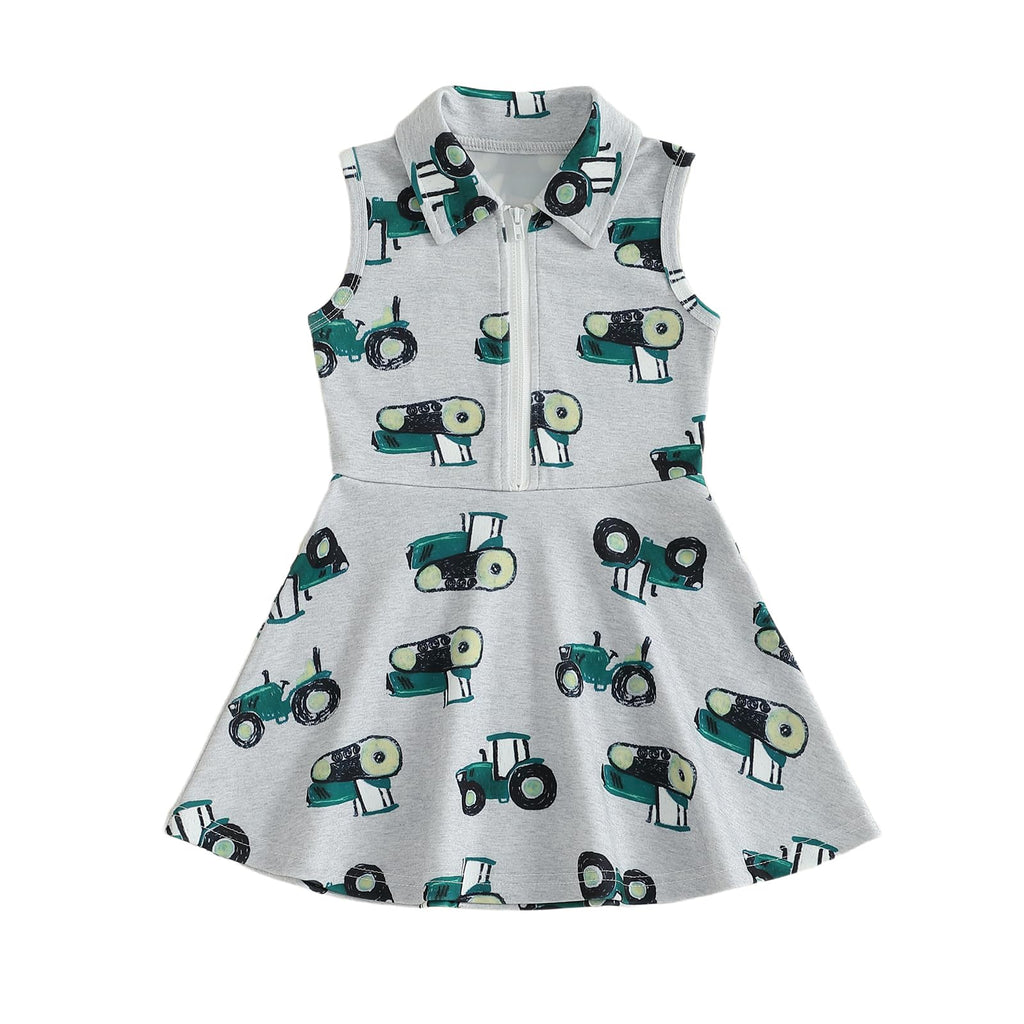 Toddler Baby Girl Dress Kids Polo Tank Dresses Golf Cart Outfit Zipper Ruffle Sleeveless A-line Dress Summer Clothes