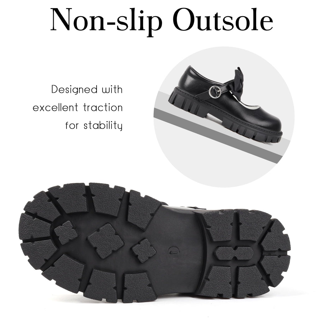 Wulubaba School Shoes for Girls, Black Mary Jane Flats | School Uniform, Non-Slip Sole, Round Toe, Toddler And Little Girl, Daily Dress Wear