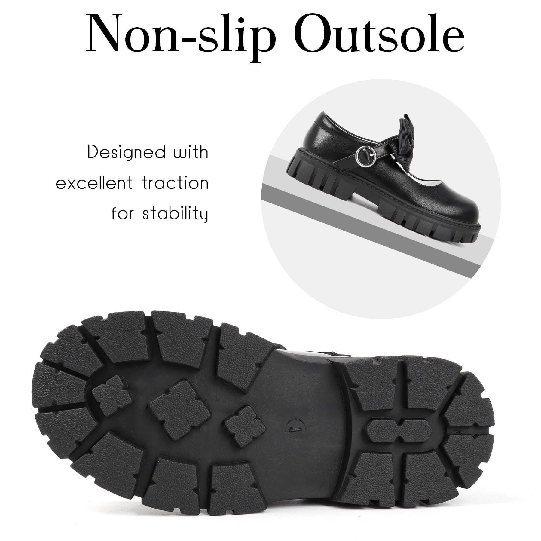 Wulubaba School Shoes for Girls, Black Mary Jane Flats | School Uniform, Non-Slip Sole, Round Toe, Toddler And Little Girl, Daily Dress Wear