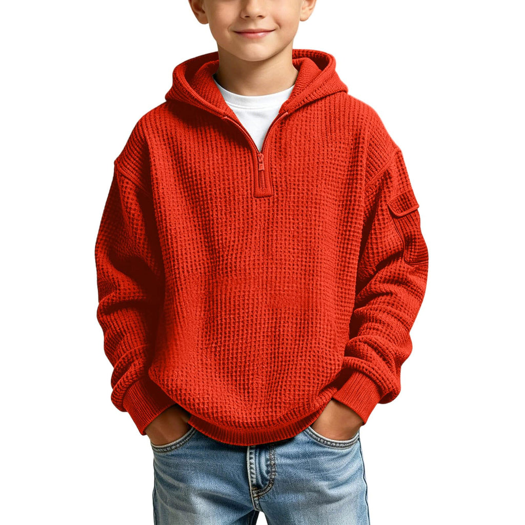 Hoodies for Boys Quarter Zip Waffle Knit Pullover Hooded Sweatshirt Tops | 3-14 Years,Kids Zip Long Sleeve Hoodie,Teen Boy Fashion Fall Winter Casual Sweatshirts,Back to School Clothes