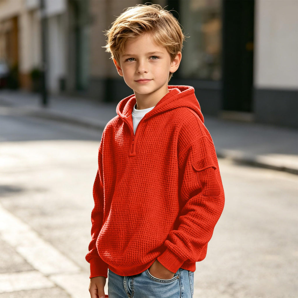 Hoodies for Boys Quarter Zip Waffle Knit Pullover Hooded Sweatshirt Tops | 3-14 Years,Kids Zip Long Sleeve Hoodie,Teen Boy Fashion Fall Winter Casual Sweatshirts,Back to School Clothes