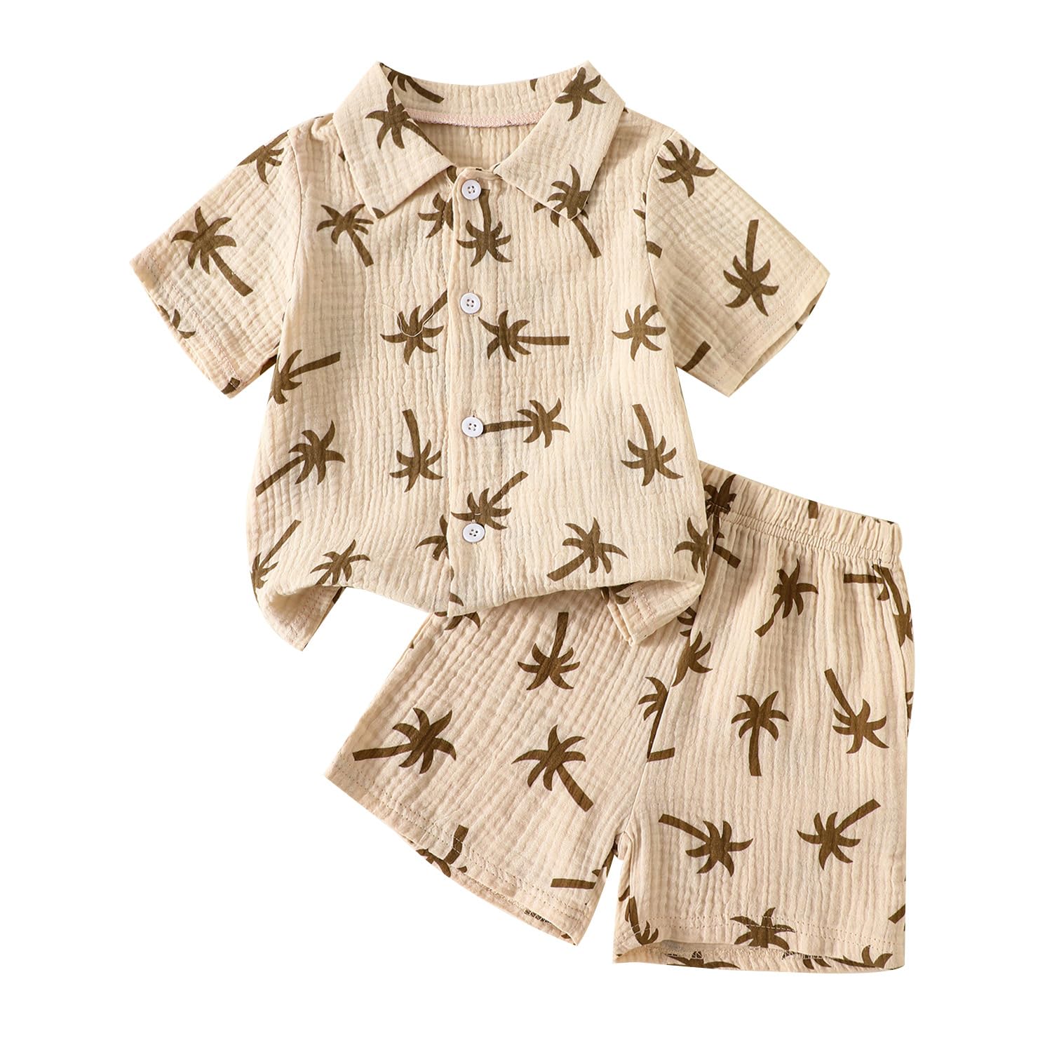 Toddler Boys Girls 2Pcs Linen Clothes Set Button Down Short Sleeve Polo Shirt+Elastic Gauze Shorts Summer Outfit