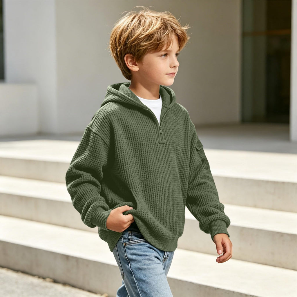 Hoodies for Boys Quarter Zip Waffle Knit Pullover Hooded Sweatshirt Tops | 3-14 Years,Kids Zip Long Sleeve Hoodie,Teen Boy Fashion Fall Winter Casual Sweatshirts,Back to School Clothes