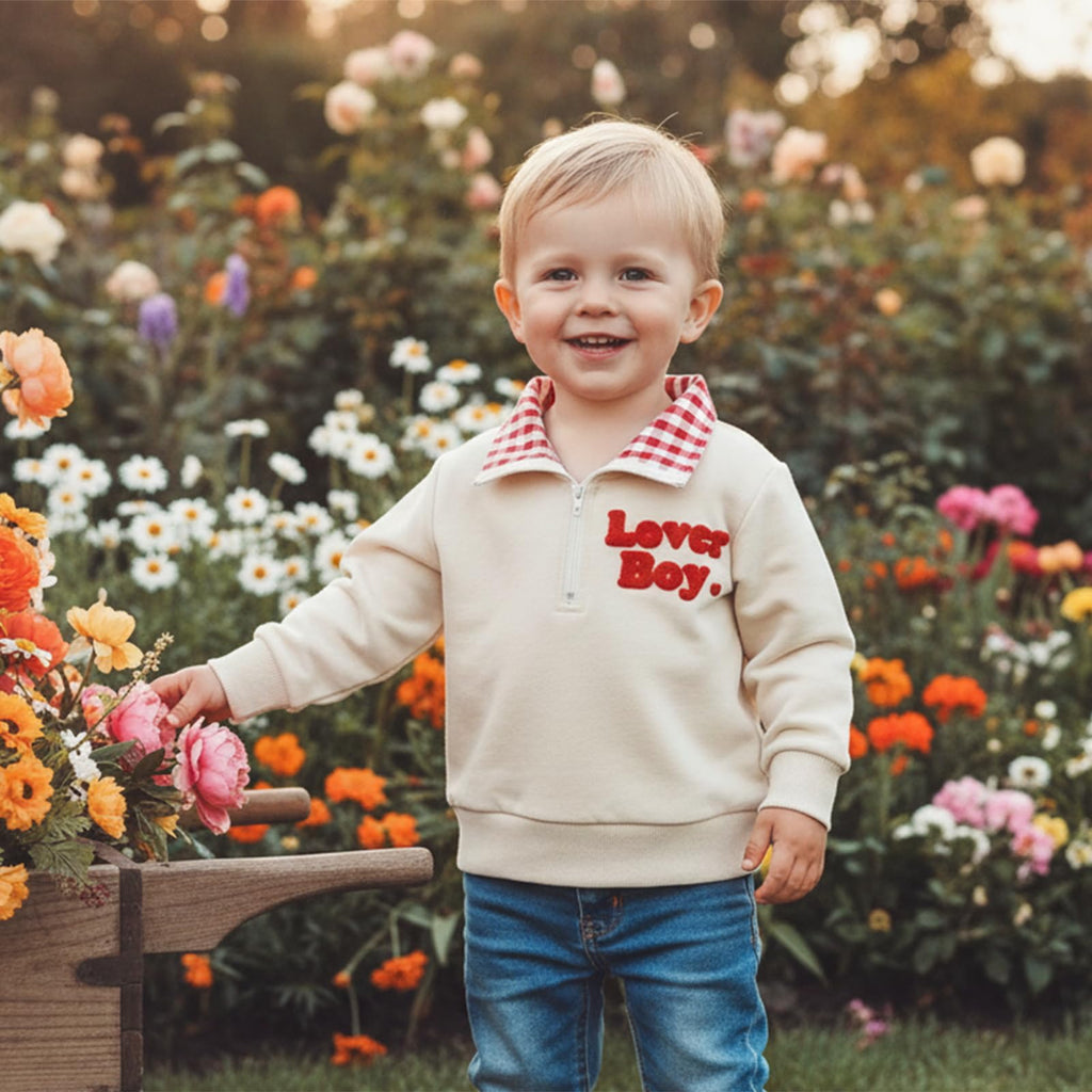Toddler Boy Girl Christmas Outfit Quarter Zip Sweatshirt with Plaid Collar Shirt Pullover Top