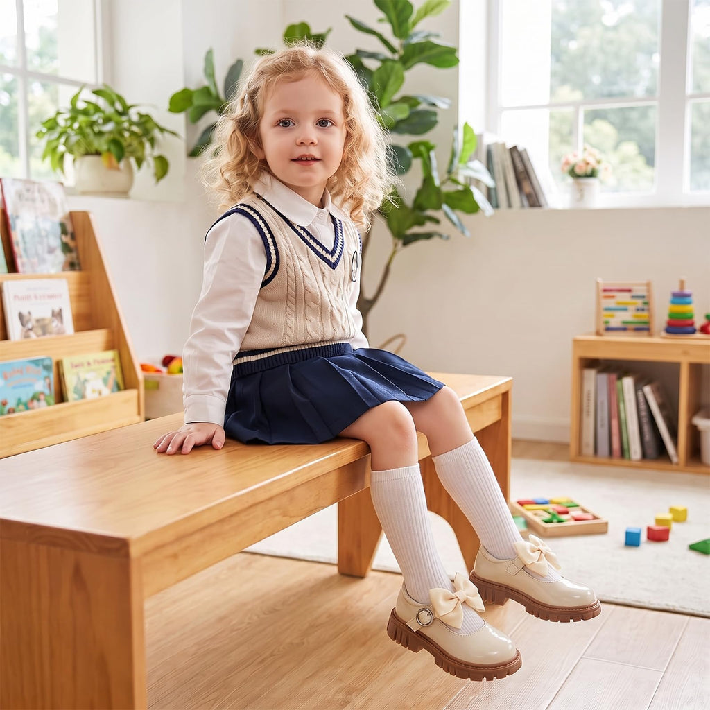 Wulubaba School Shoes for Girls, Black Mary Jane Flats | School Uniform, Non-Slip Sole, Round Toe, Toddler And Little Girl, Daily Dress Wear