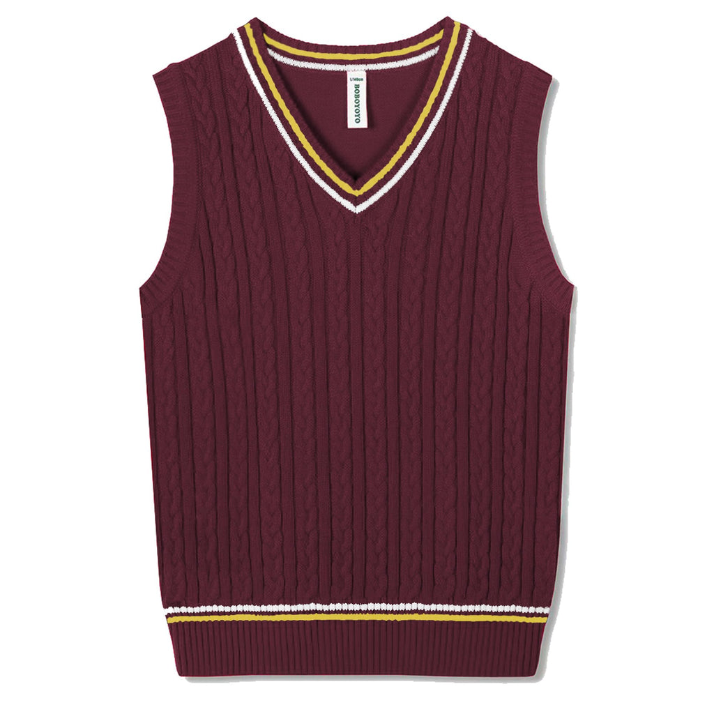 BOBOYOYO Boys Sweater Vest Unisex Cable Knit 100% Cotton Toddler Uniform Vest for Little Big Childrens Kids Teenage Girls