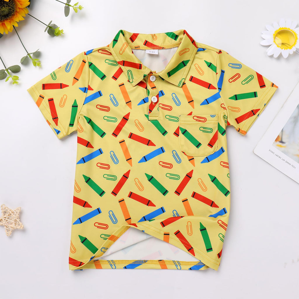 FYMNSI Boys Back to School Shirt School Supplies Short Sleeves Tees Tops Toddler Kids Summer Casual Henley Shirts Clothes
