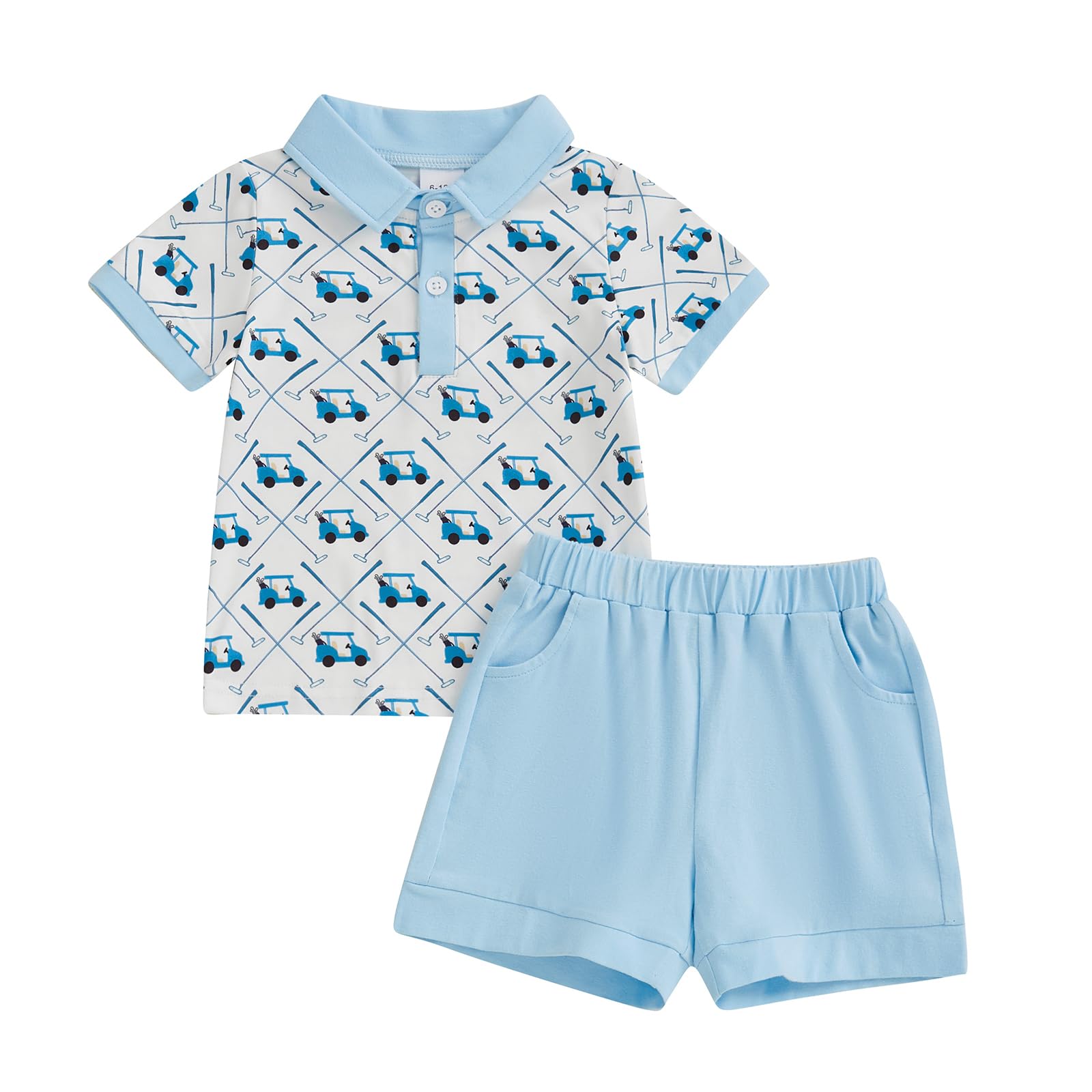 Chloefairy Toddler Baby Boy Golf Outfit Short Sleeve Golf Cart Polo T Shirts Top Shorts Set 2Pcs Golf Theme Summer Clothes