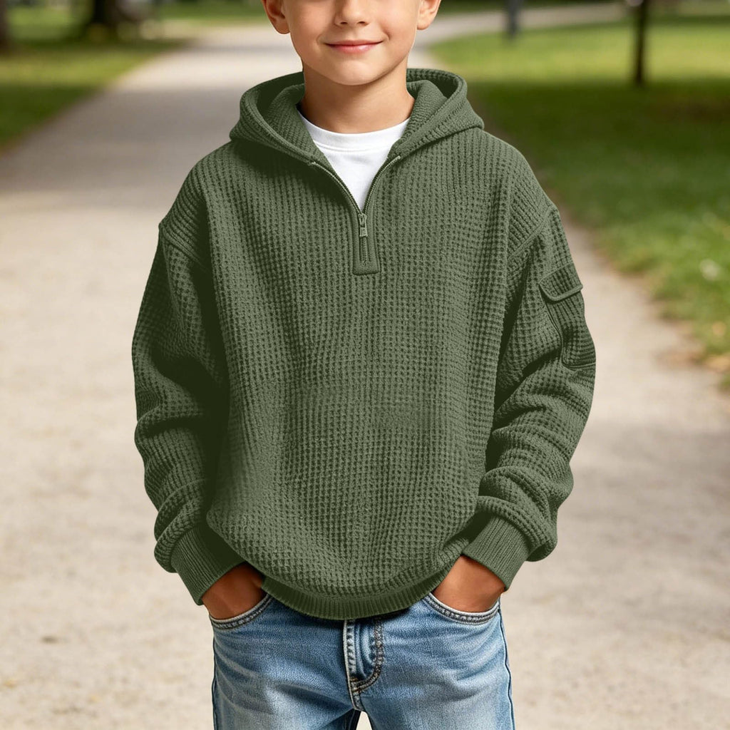 Hoodies for Boys Quarter Zip Waffle Knit Pullover Hooded Sweatshirt Tops | 3-14 Years,Kids Zip Long Sleeve Hoodie,Teen Boy Fashion Fall Winter Casual Sweatshirts,Back to School Clothes