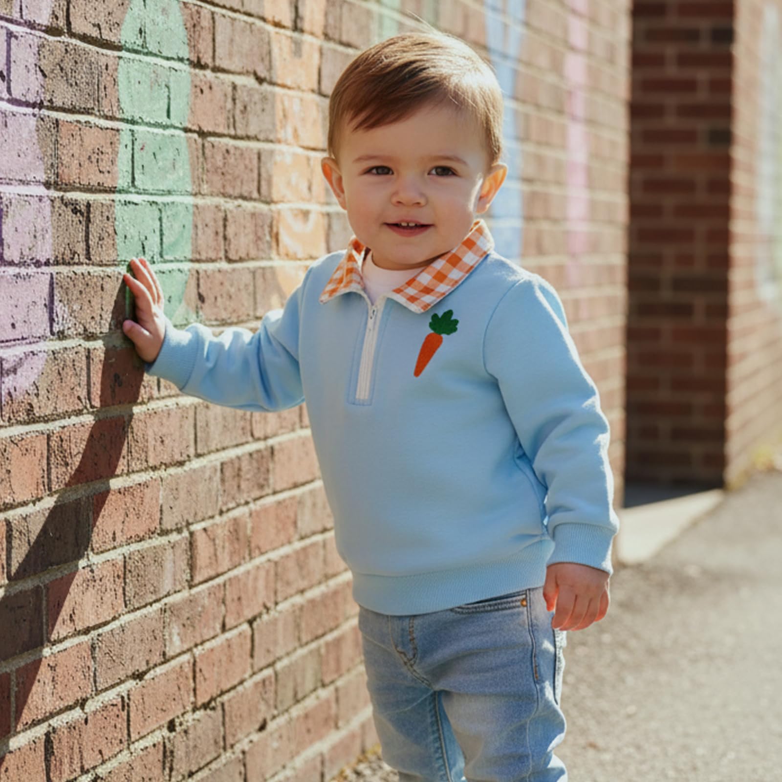 Toddler Boy Girl Christmas Outfit Quarter Zip Sweatshirt with Plaid Collar Shirt Pullover Top