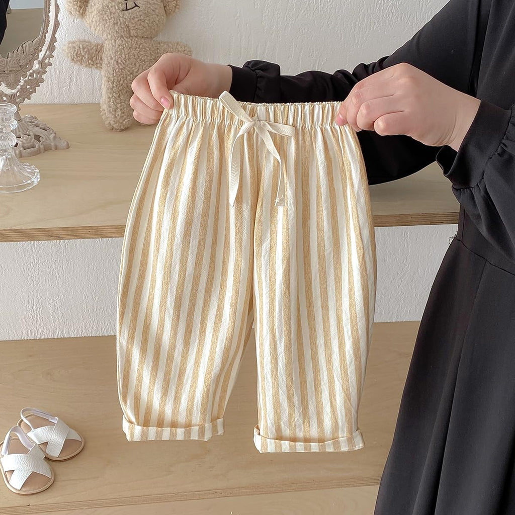 Ashmyova Classic Casual Pants for Boys Thin Cotton Stripe Elastics Waist Spring Summer Trousers Toddler Long Pants 2Pcs