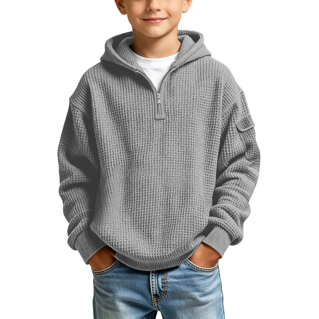 Hoodies for Boys Quarter Zip Waffle Knit Pullover Hooded Sweatshirt Tops | 3-14 Years,Kids Zip Long Sleeve Hoodie,Teen Boy Fashion Fall Winter Casual Sweatshirts,Back to School Clothes