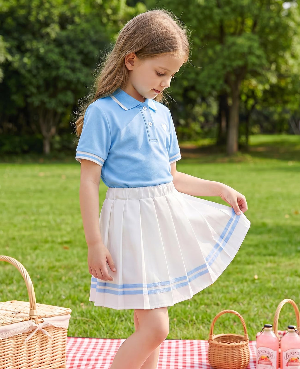 Move Dance Toddler Girls Dress Tennis Clothes Polo Outfit 2 Piece Skirt Set with Shorts 2-7T