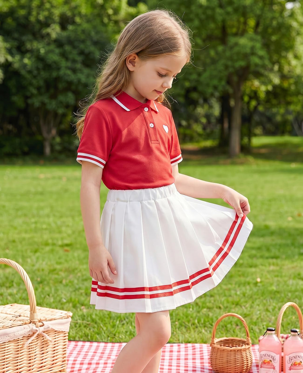Move Dance Toddler Girls Dress Tennis Clothes Polo Outfit 2 Piece Skirt Set with Shorts 2-7T