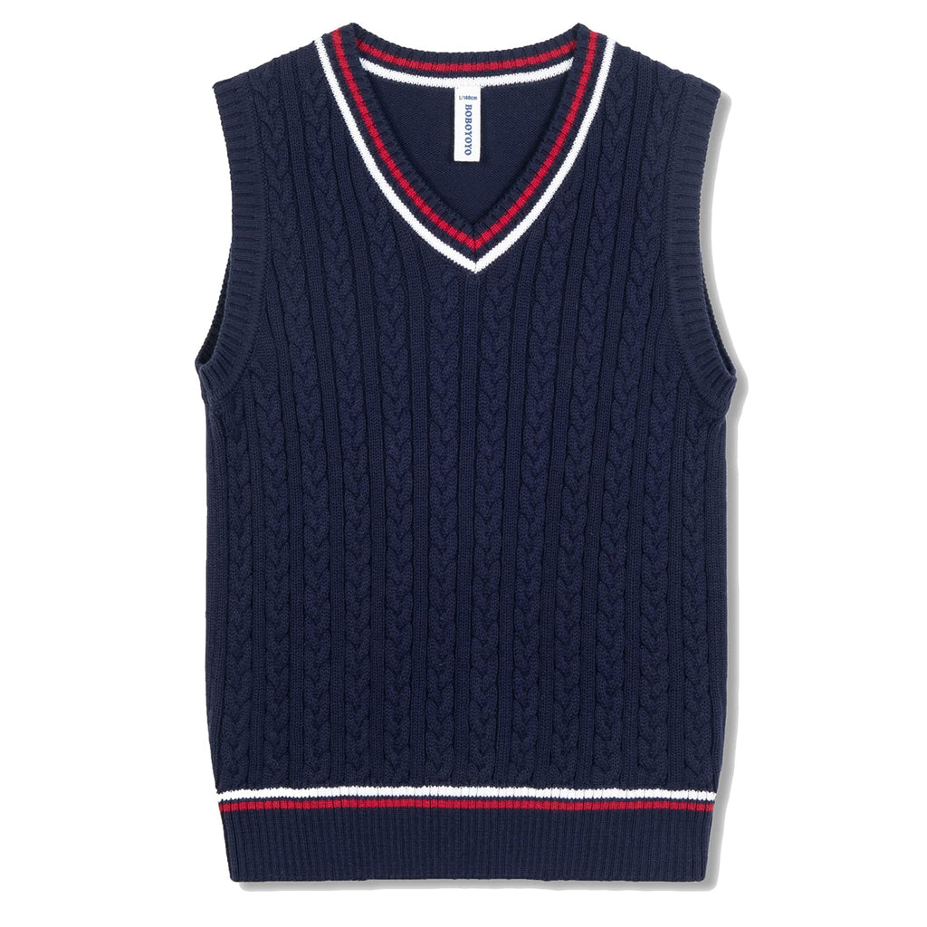 BOBOYOYO Boys Sweater Vest Unisex Cable Knit 100% Cotton Toddler Uniform Vest for Little Big Childrens Kids Teenage Girls