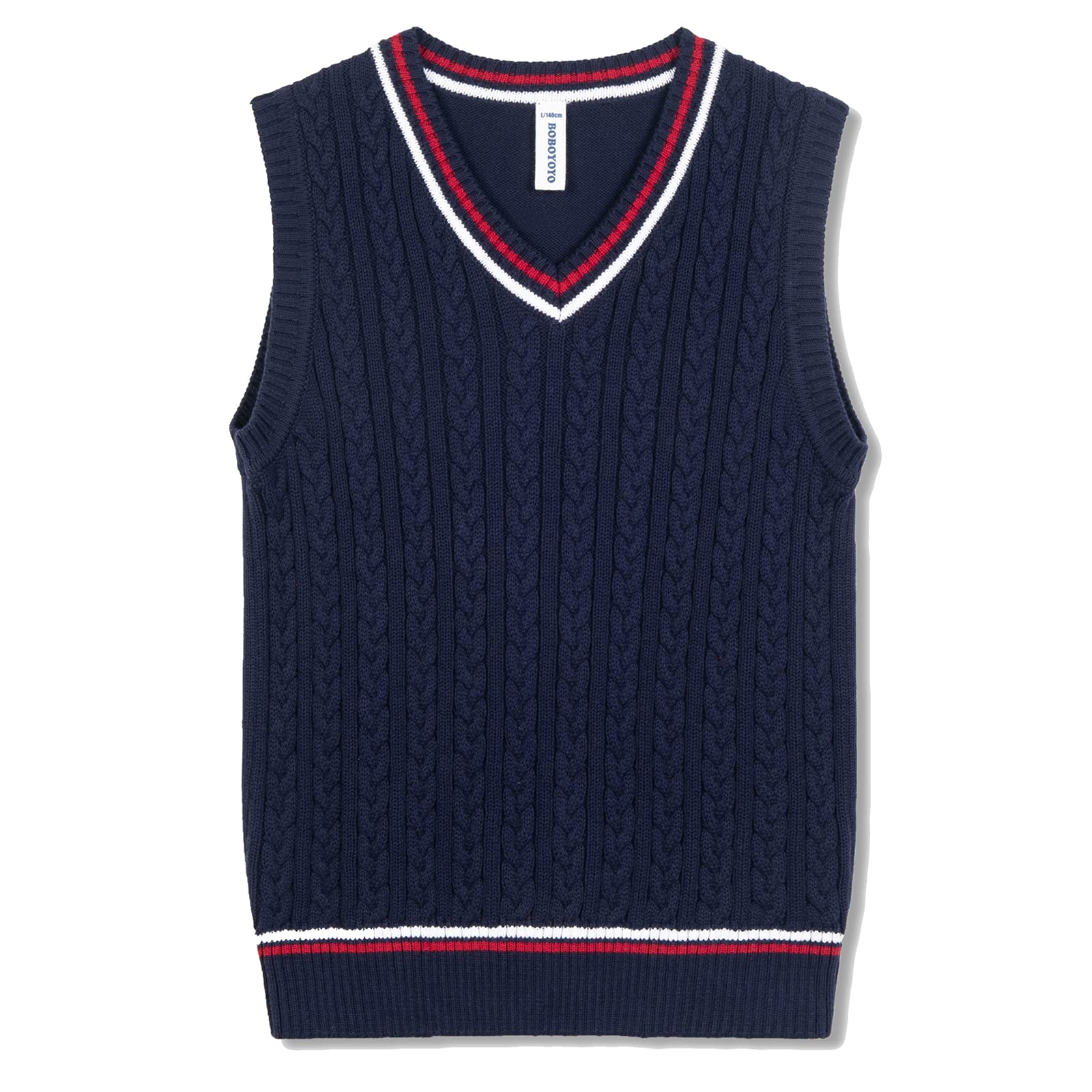 BOBOYOYO Boys Sweater Vest Unisex Cable Knit 100% Cotton Toddler Uniform Vest for Little Big Childrens Kids Teenage Girls