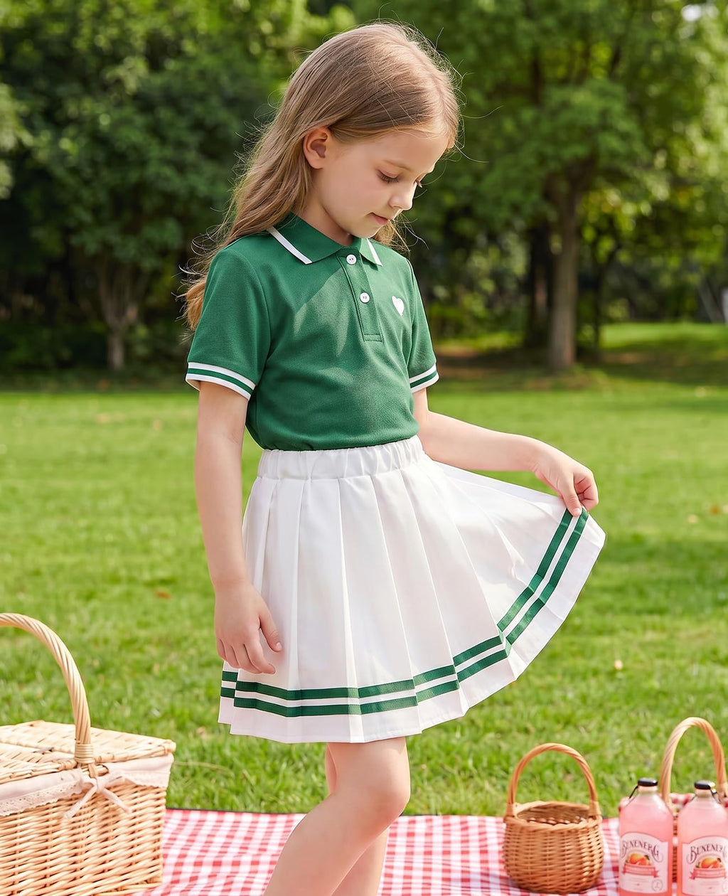 Move Dance Toddler Girls Dress Tennis Clothes Polo Outfit 2 Piece Skirt Set with Shorts 2-7T