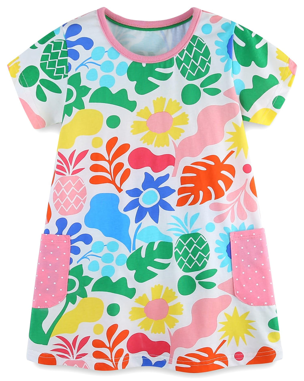 FreeLu Toddler Girls Striped Summer Dress Cartoon Appliques Dresses Girls Cotton Casual Clothing 2-7Y