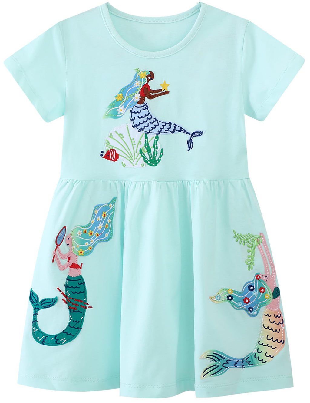 FreeLu Toddler Girls Striped Summer Dress Cartoon Appliques Dresses Girls Cotton Casual Clothing 2-7Y