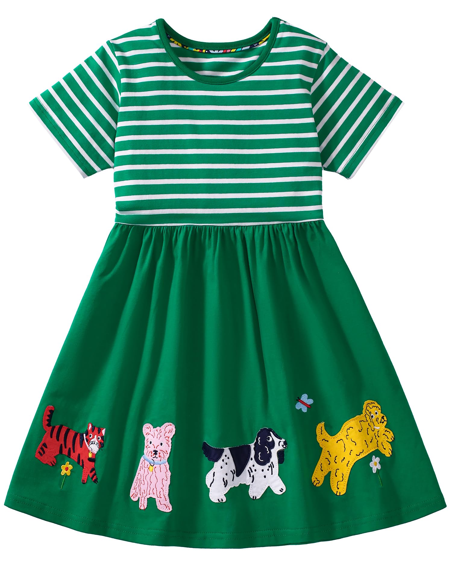 FreeLu Toddler Girls Striped Summer Dress Cartoon Appliques Dresses Girls Cotton Casual Clothing 2-7Y