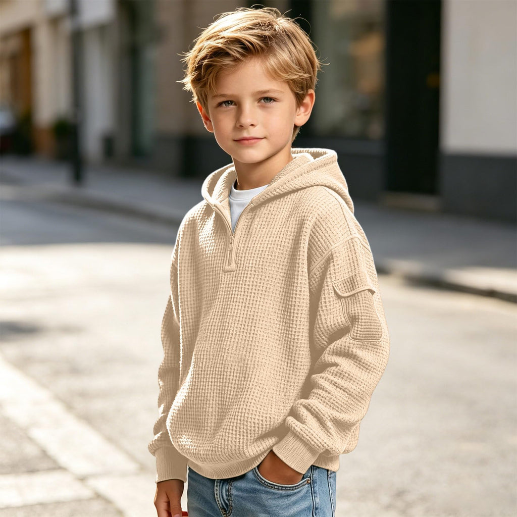 Hoodies for Boys Quarter Zip Waffle Knit Pullover Hooded Sweatshirt Tops | 3-14 Years,Kids Zip Long Sleeve Hoodie,Teen Boy Fashion Fall Winter Casual Sweatshirts,Back to School Clothes