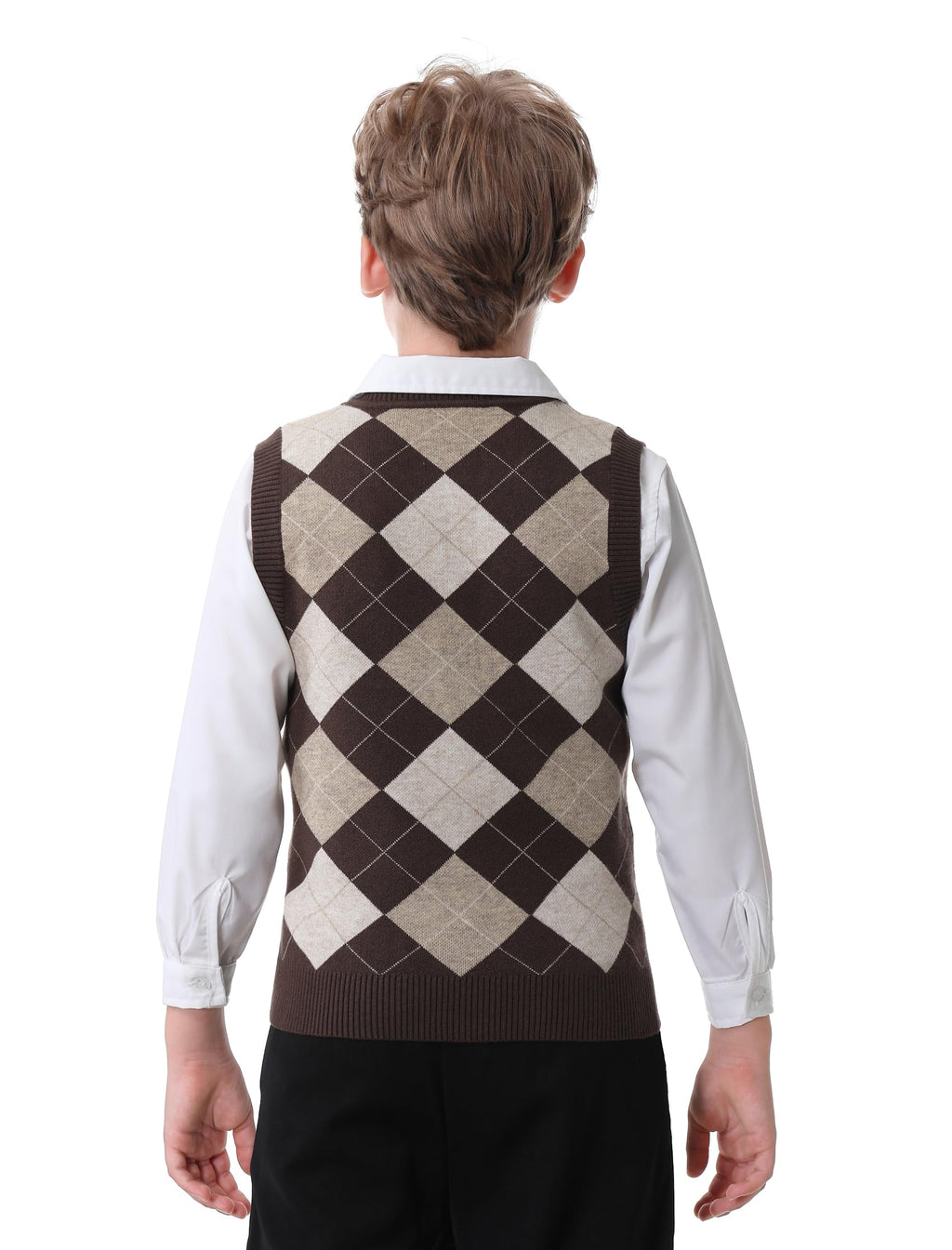 Boys Sweater Vest V Neck Argyle Sleeveless Uniform Knit Plaid Kids Clothes