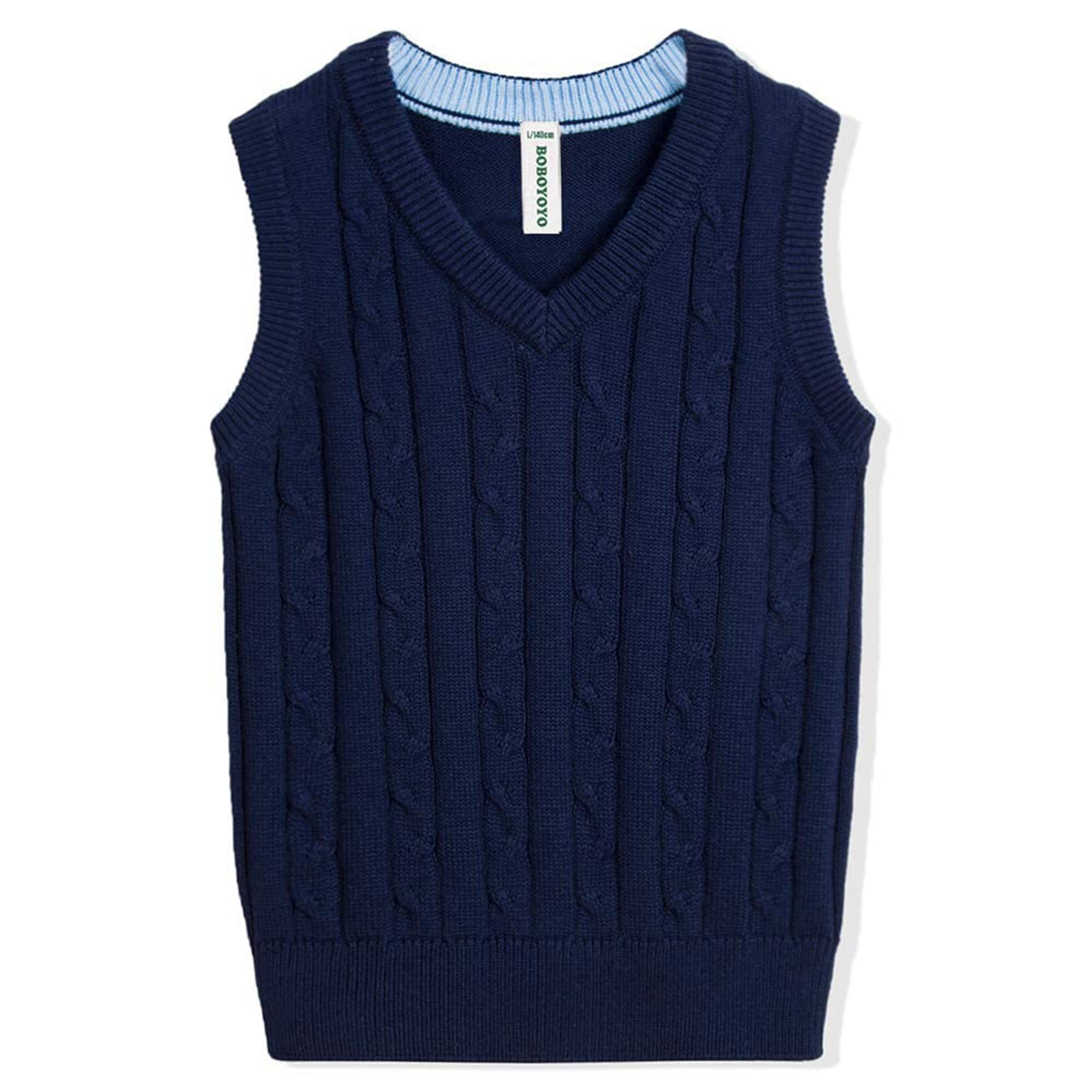 BOBOYOYO Boys Sweater Vest Unisex Cable Knit 100% Cotton Toddler Uniform Vest for Little Big Childrens Kids Teenage Girls