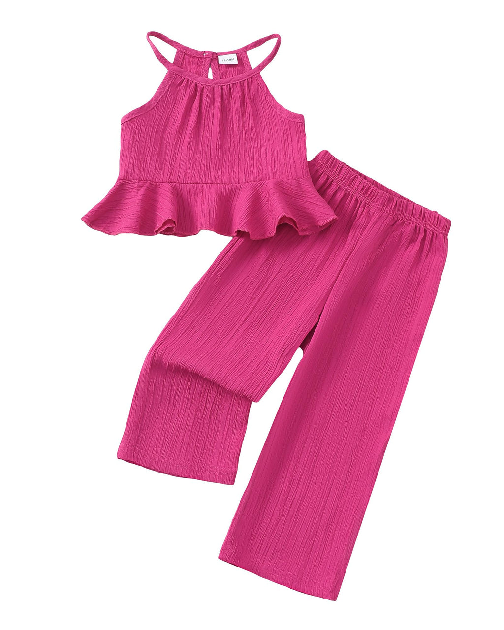 Kucnuzki Baby Girl Clothes Toddler Girl Summer Outfits Sleeveless Ruffle Halter Tops Wide Leg Pants Kids Clothing Set
