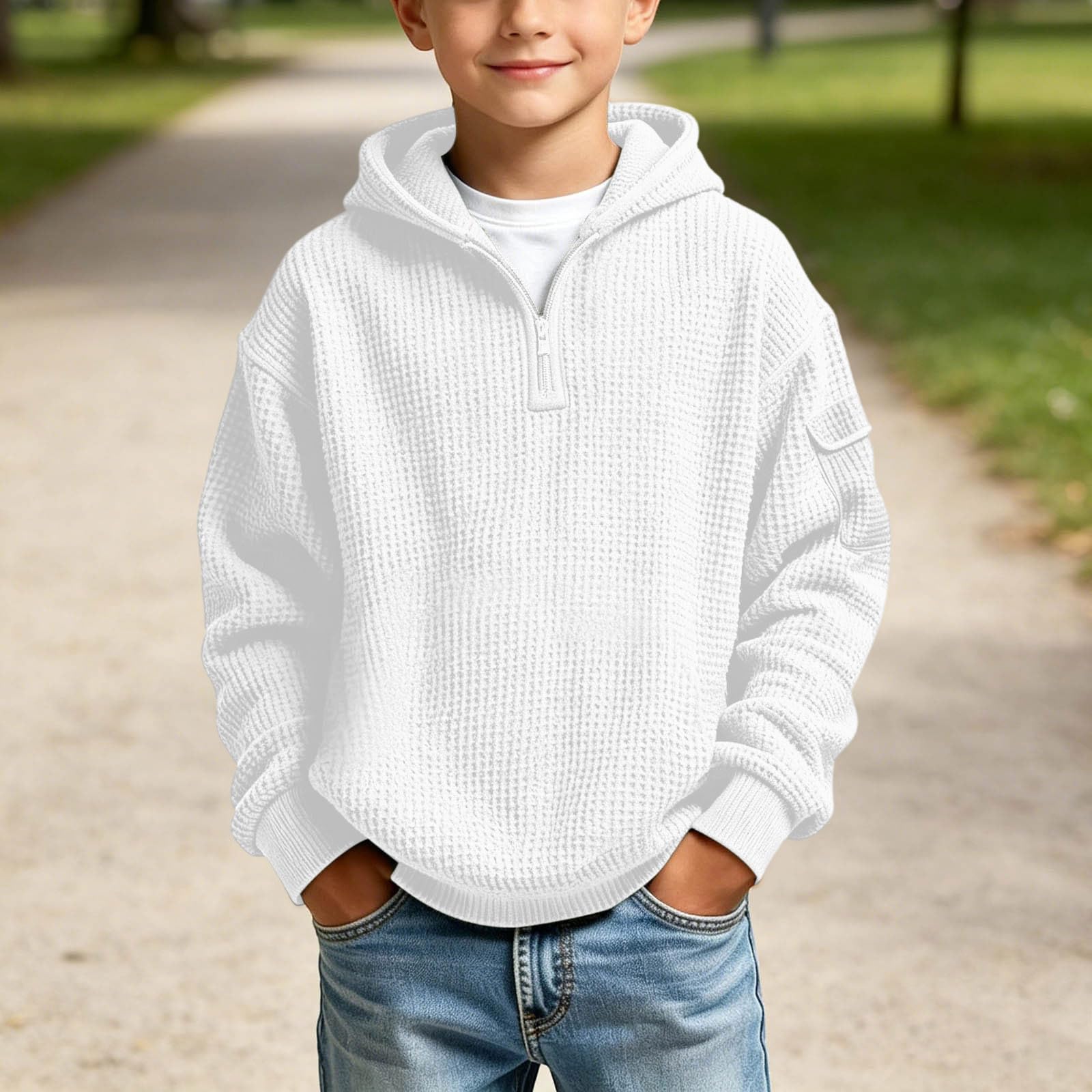 Hoodies for Boys Quarter Zip Waffle Knit Pullover Hooded Sweatshirt Tops | 3-14 Years,Kids Zip Long Sleeve Hoodie,Teen Boy Fashion Fall Winter Casual Sweatshirts,Back to School Clothes