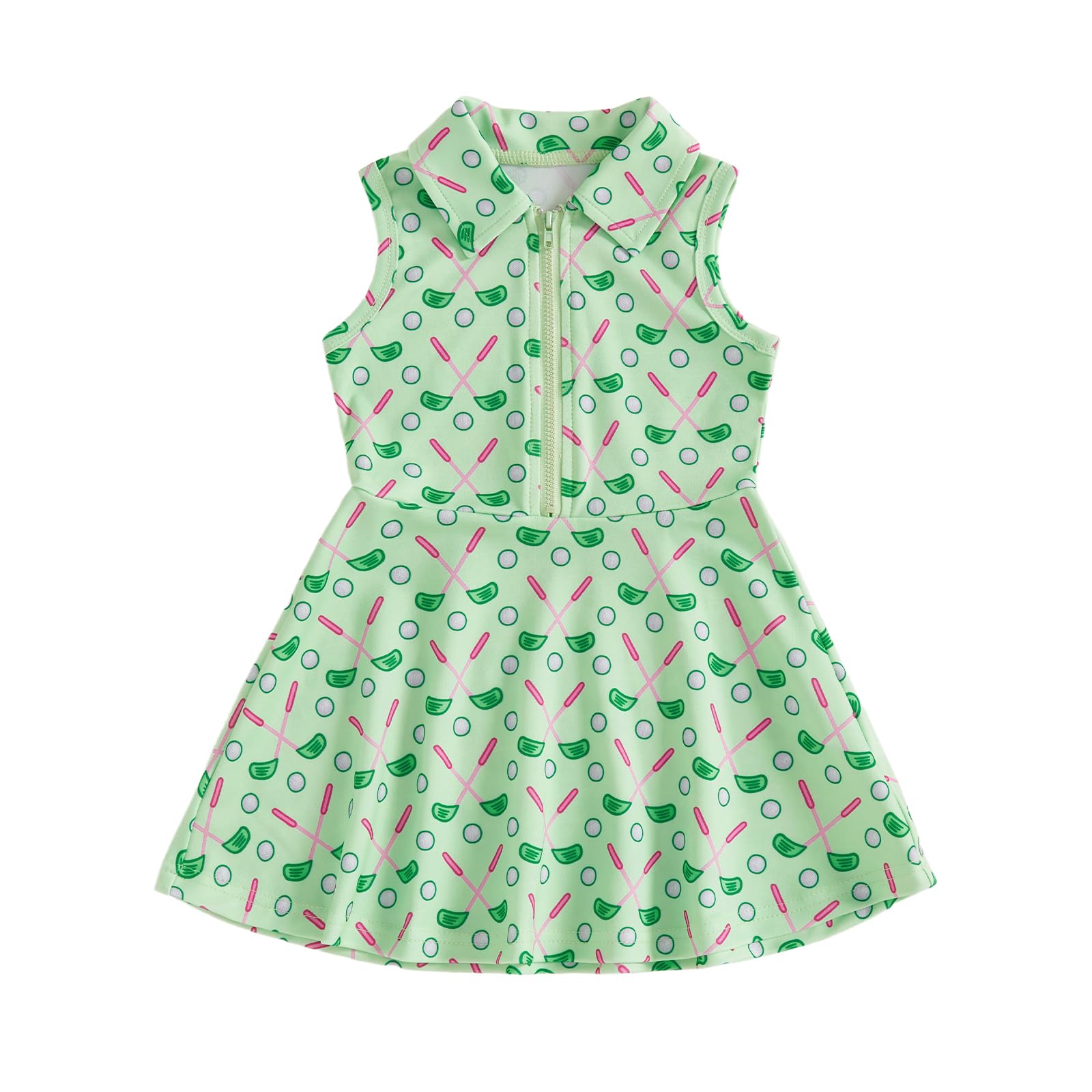 Toddler Baby Girl Dress Kids Polo Tank Dresses Golf Cart Outfit Zipper Ruffle Sleeveless A-line Dress Summer Clothes