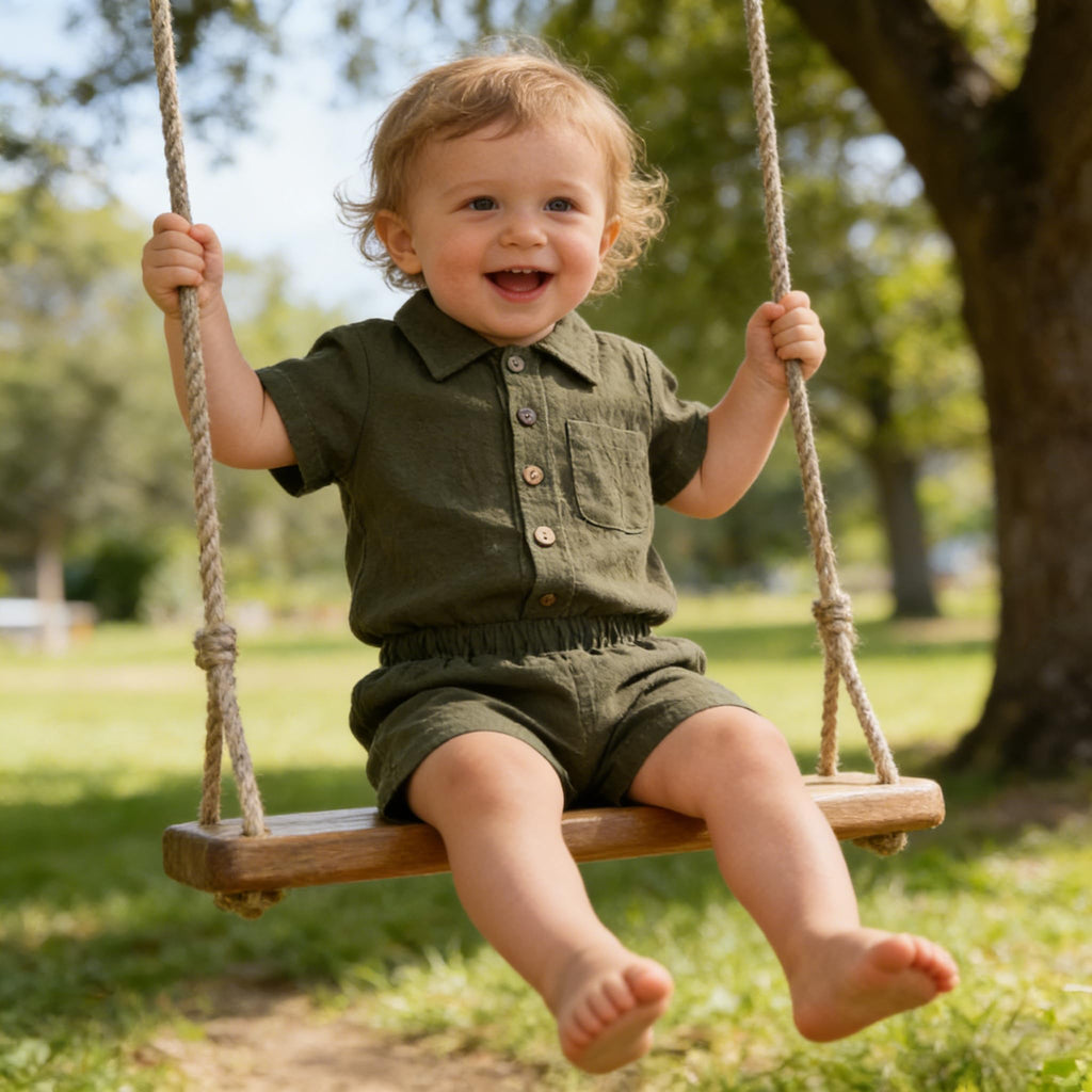 Toddler Boys Girls 2Pcs Linen Clothes Set Button Down Short Sleeve Polo Shirt+Elastic Gauze Shorts Summer Outfit