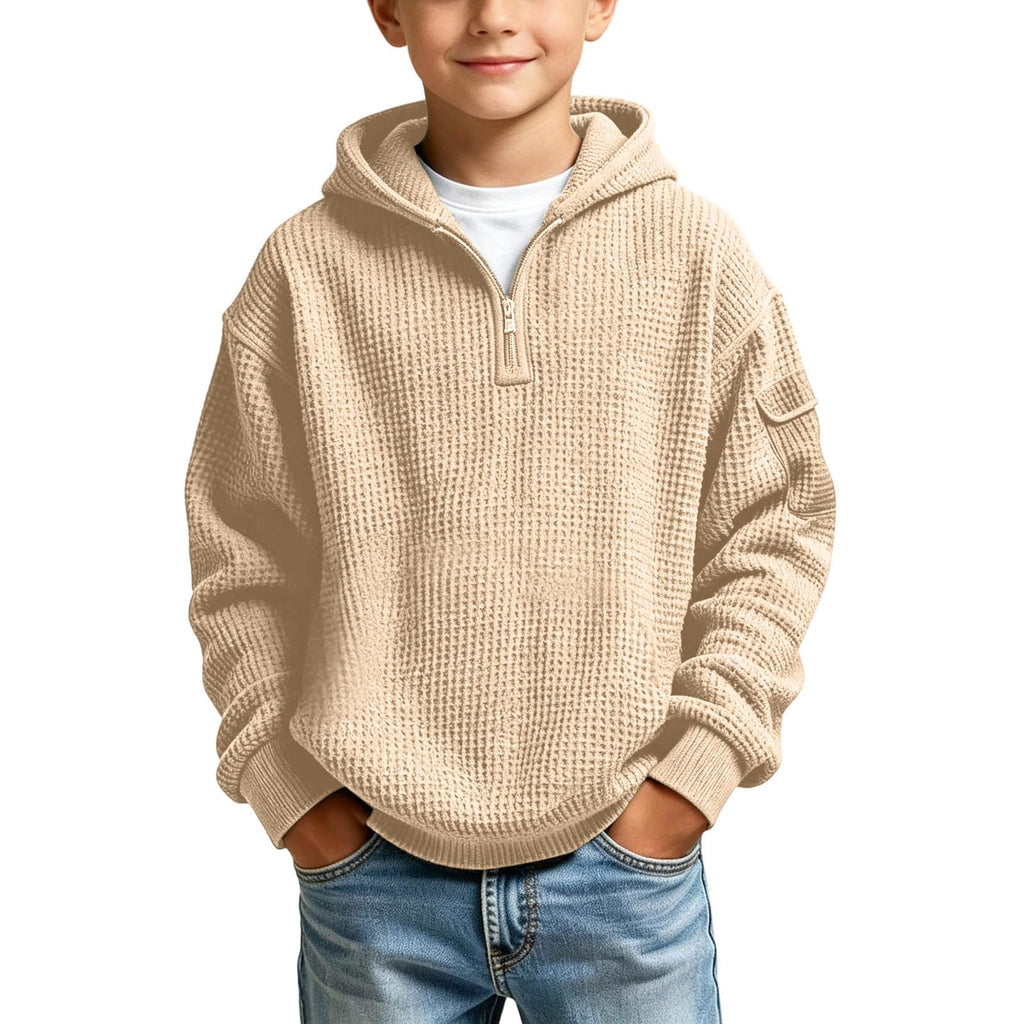 Hoodies for Boys Quarter Zip Waffle Knit Pullover Hooded Sweatshirt Tops | 3-14 Years,Kids Zip Long Sleeve Hoodie,Teen Boy Fashion Fall Winter Casual Sweatshirts,Back to School Clothes