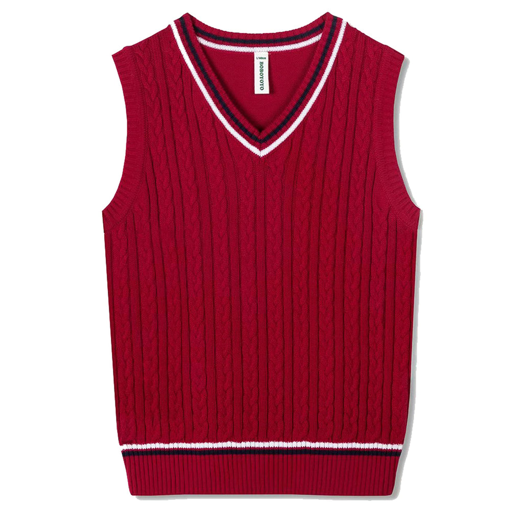 BOBOYOYO Boys Sweater Vest Unisex Cable Knit 100% Cotton Toddler Uniform Vest for Little Big Childrens Kids Teenage Girls