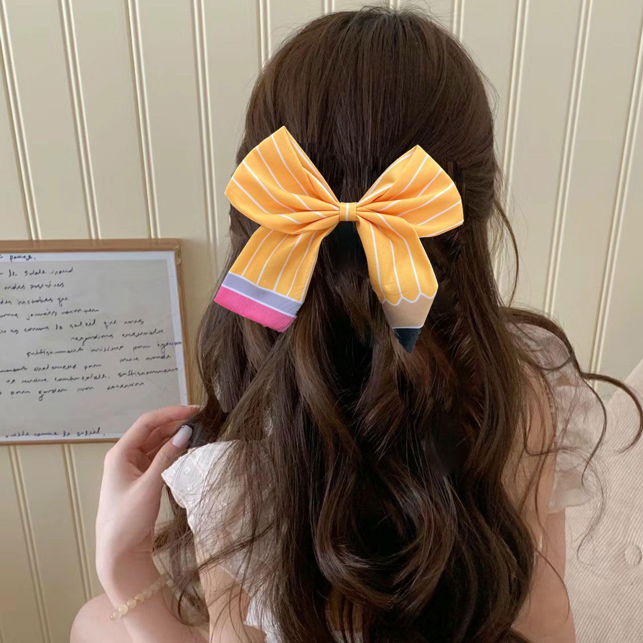 First Day of School Outfits Supplies Stuff for Girls,Pencil Hair Clips Hair Bow Hair Accessories for Teen,Back to School Hair Clips Bows Uniform for Student (2Pcs)