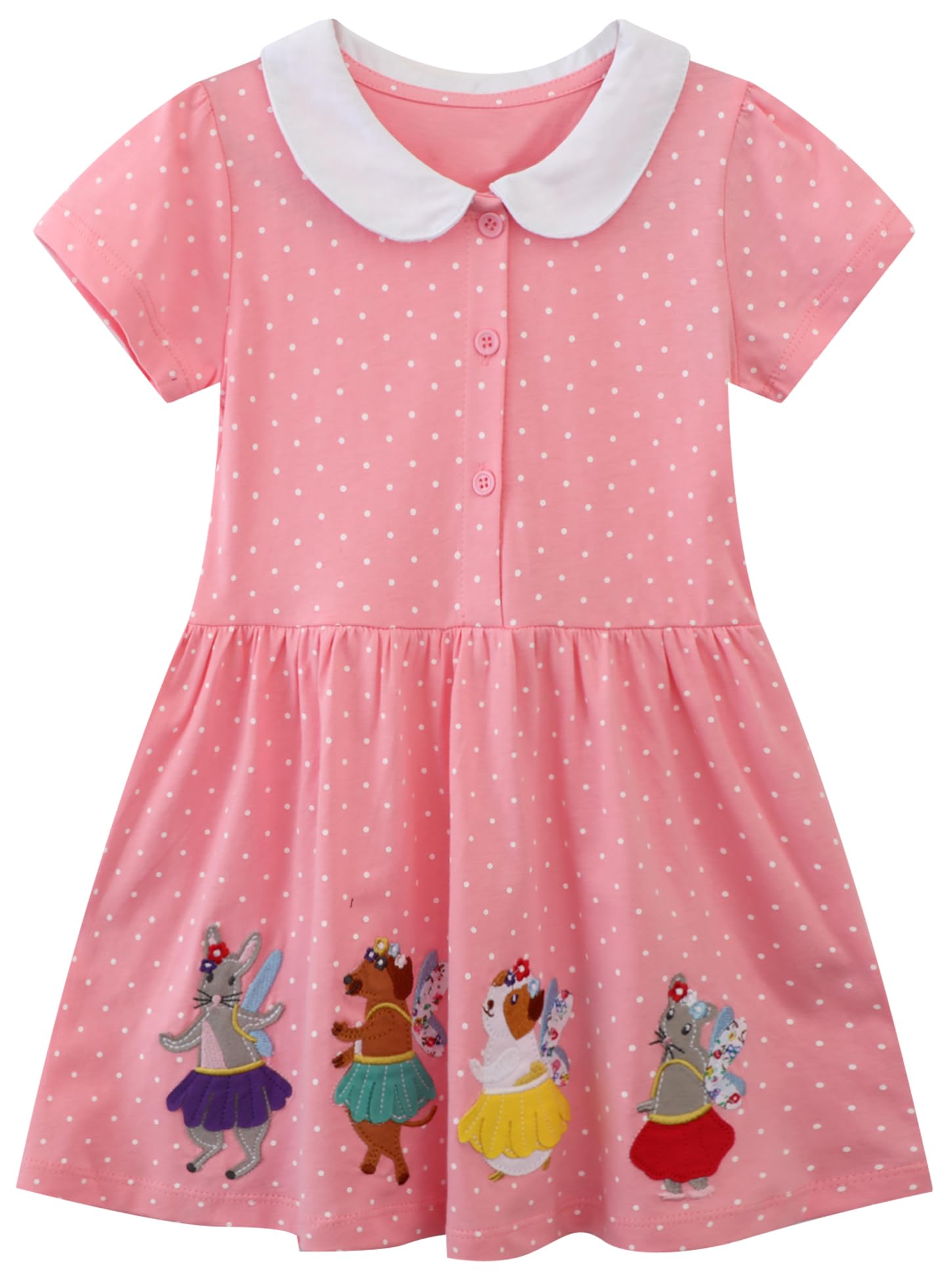 FreeLu Toddler Girls Striped Summer Dress Cartoon Appliques Dresses Girls Cotton Casual Clothing 2-7Y