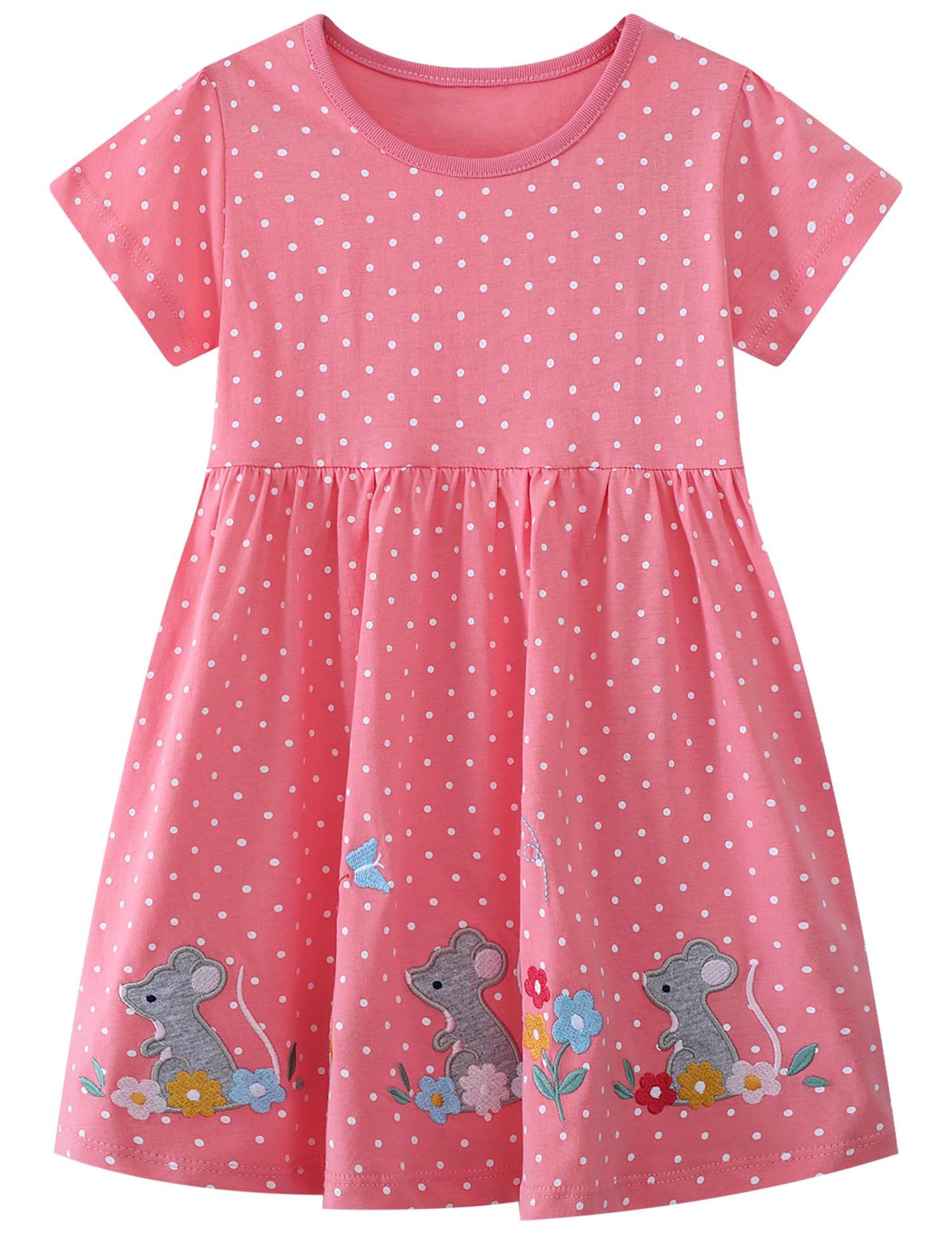 FreeLu Toddler Girls Striped Summer Dress Cartoon Appliques Dresses Girls Cotton Casual Clothing 2-7Y