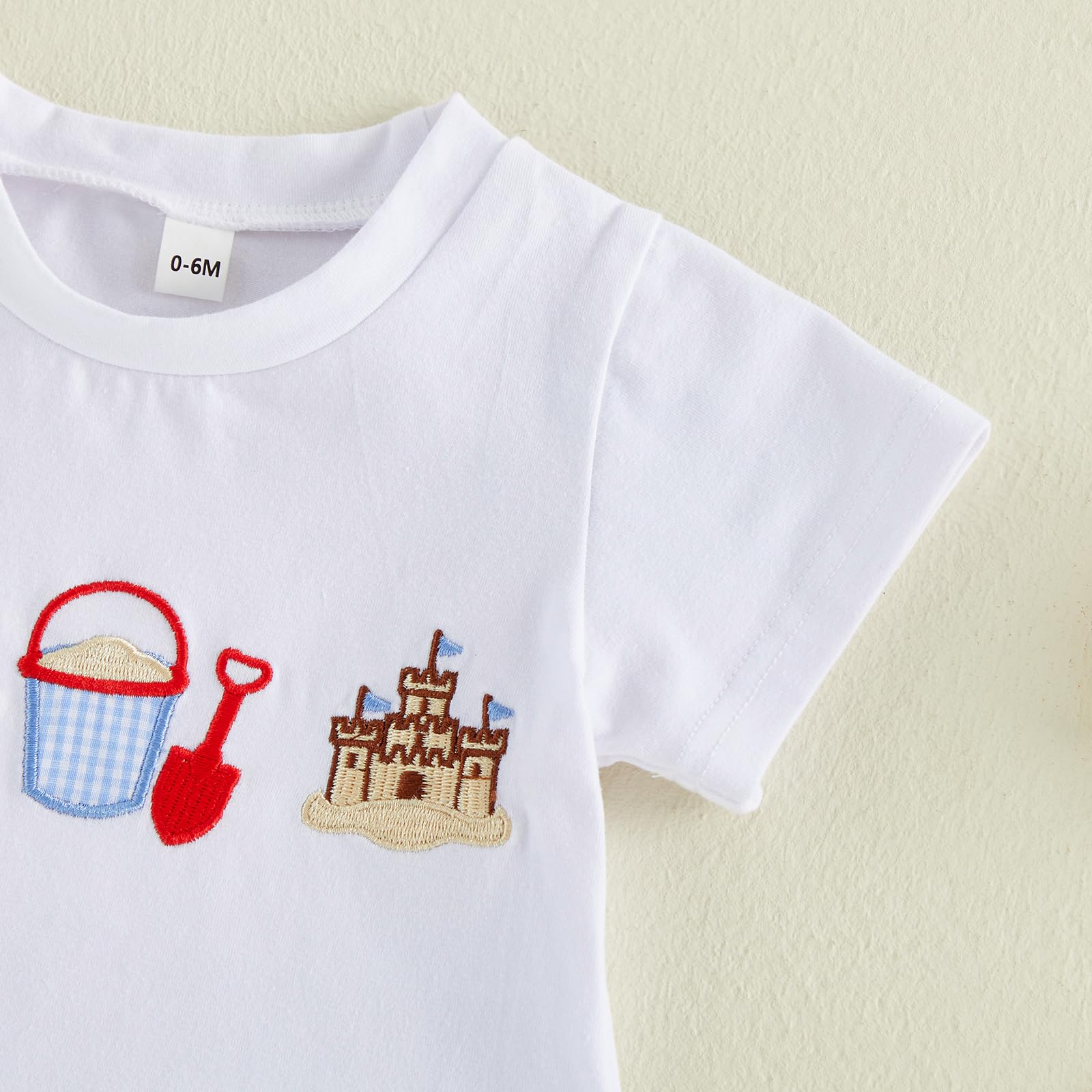 Bagilaanoe Toddler Baby Boy Short Sleeve T-Shirt+ Plaid Shorts Set Castle Embroidery Outfit Beach Clothes 2PCS Set