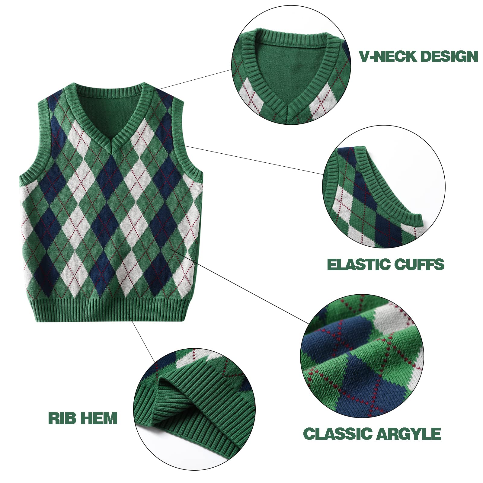 Boys Sweater Vest V Neck Argyle Sleeveless Uniform Knit Plaid Kids Clothes