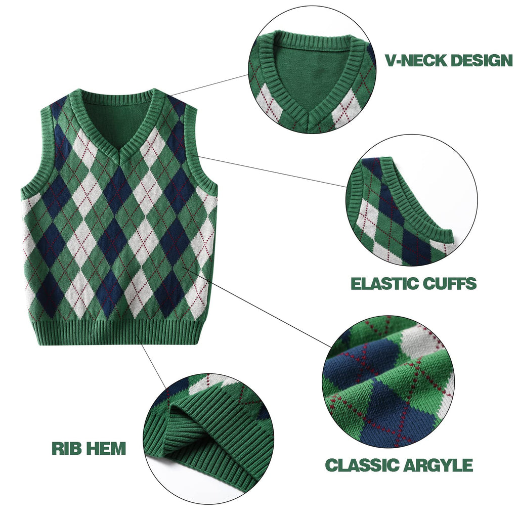 Boys Sweater Vest V Neck Argyle Sleeveless Uniform Knit Plaid Kids Clothes