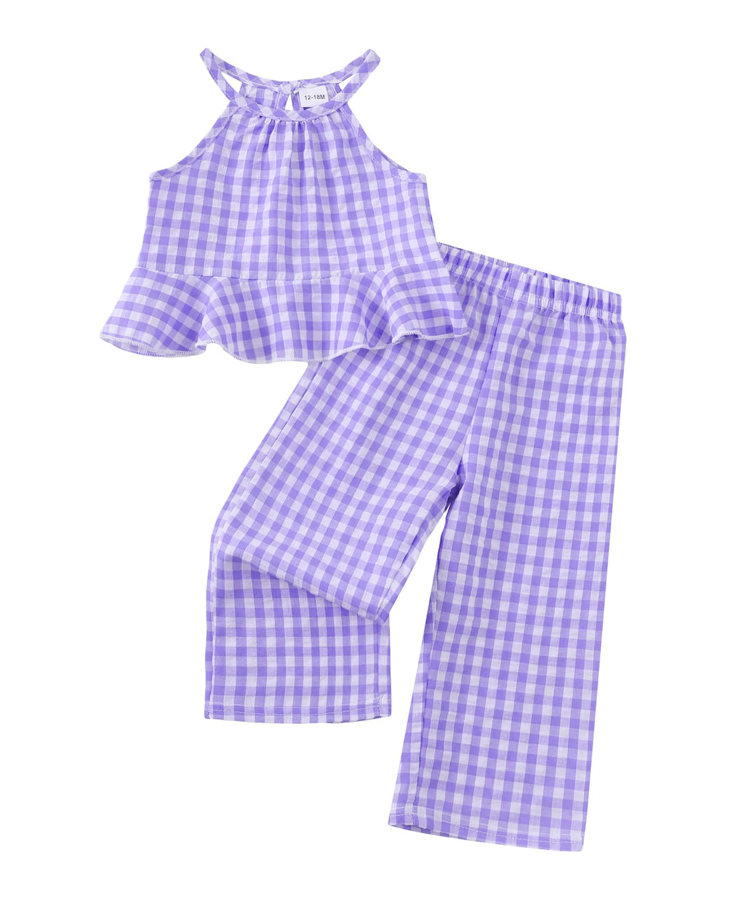 Kucnuzki Baby Girl Clothes Toddler Girl Summer Outfits Sleeveless Ruffle Halter Tops Wide Leg Pants Kids Clothing Set